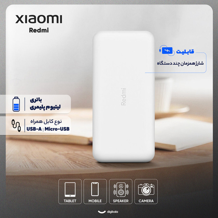 پاوربانک 18 وات شیائومی مدل Redmi ظرفیت 20000 میلیآمپرساعت