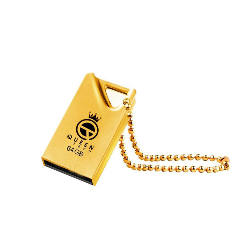 فلش مموری کوئین تک مدل GLINK ظرفیت 64 گیگابایت با رابط USB 2.0، بدنه فلزی مقاوم در برابر آب و ضربه، طراحی فشرده و زنجیر محافظ، سرعت انتقال 30 مگابایت بر ثانیه، سازگار با انواع سیستمعاملها و دستگاههای USB