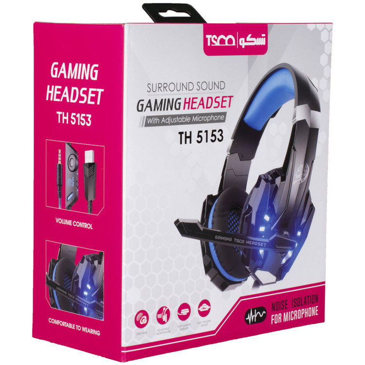 هدست گیمینگ تسکو مدل TH 5153 بدون قابلیت نویز کنسلینگ، درگاه USB، دارای میکروفون قابل چرخش با حساسیت -42 دسیبل