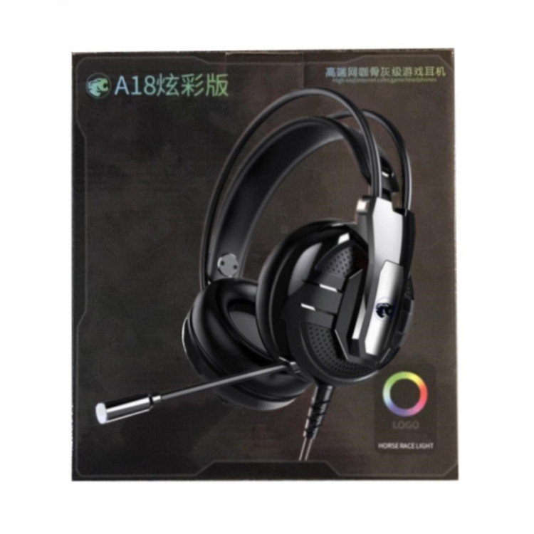 هدست گیمینگ مدل RGB-A18 بدون قابلیت نویز کنسلینگ، جک 3.5 میلیمتری صدا، دارای میکروفون با قابلیت چرخش، کلید افزایش و کاهش صدا، چراغ LED