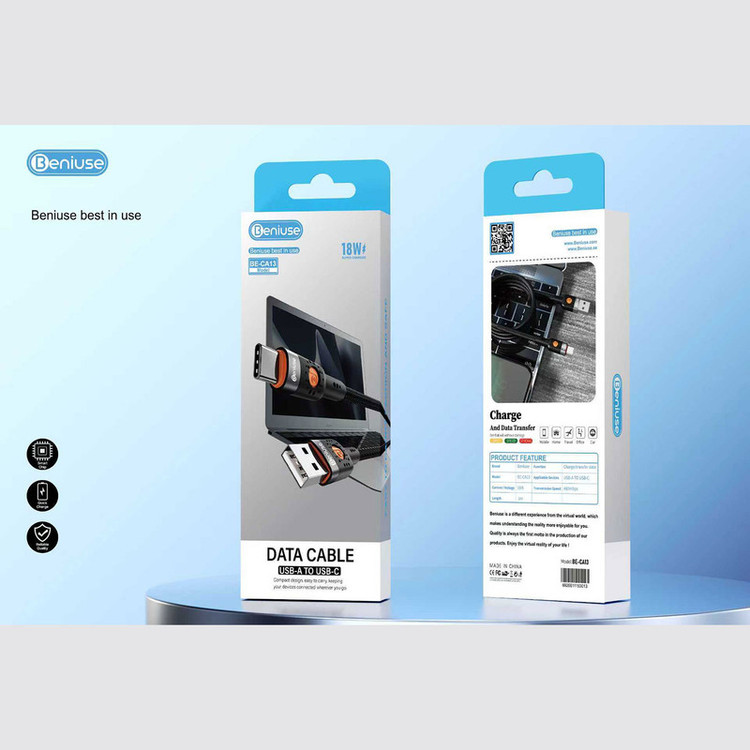 کابل تبدیل USB به USB-C بنیوس مدل BE-CA13 طول 1 متر