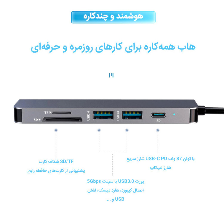 هاب 6 پورت USB-C ماکار مدل MK-HDMI