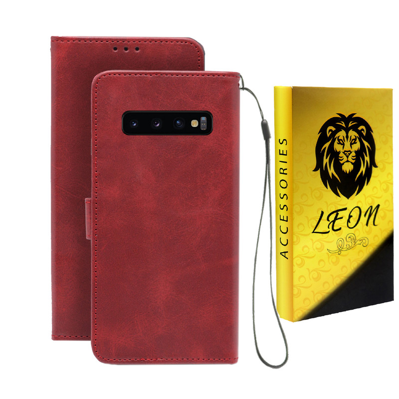 کیف کلاسوری لئون مدل Scusa Oro مناسب برای گوشی موبایل سامسونگ Galaxy S10 Plus به همراه بند آویز